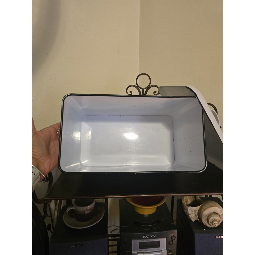 Vintage Farmhouse White Enamel Bread Box Metal Storage Bin with Lid and Handles - Picture 8 of 8